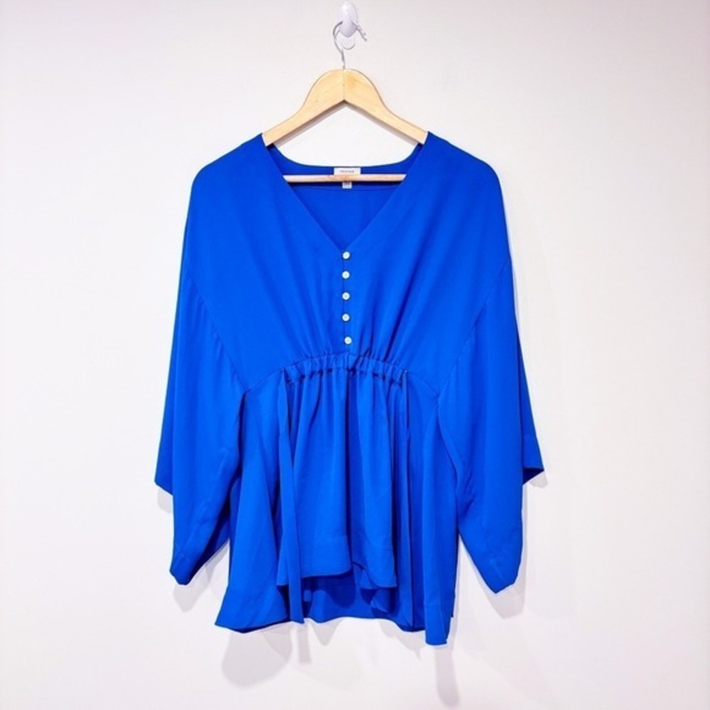 TRISTAN Royal Blue V-Neck Dolman Sleeve Gathered Waist Flowy Blouse X-Small